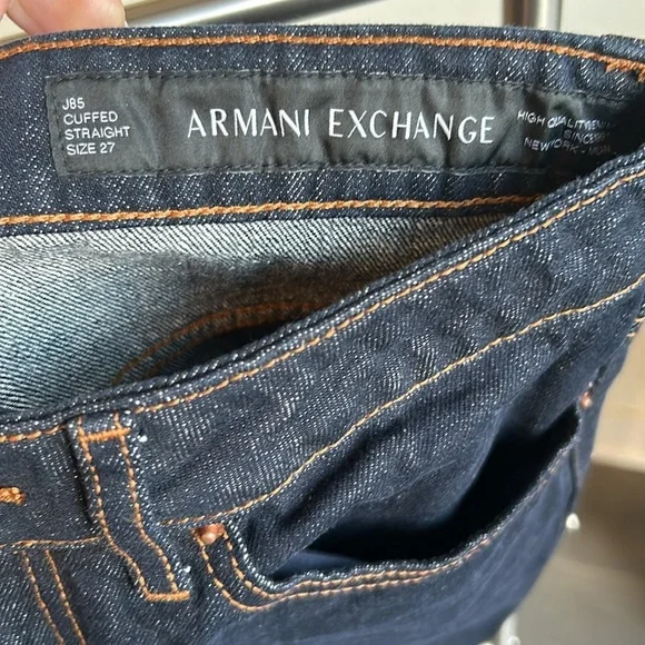 Armani Exchange Hi Waist Cuff Straight Ankle Dark Wash Jeans Women size 27 - Picture 5 of 17